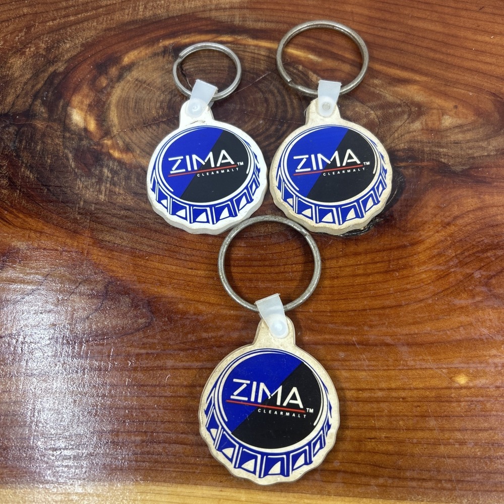 Vintage Lot Of 3 Zima Clearmalt Liquor ADVERTISING‎  BOTTLE CAP KEYCHAIN